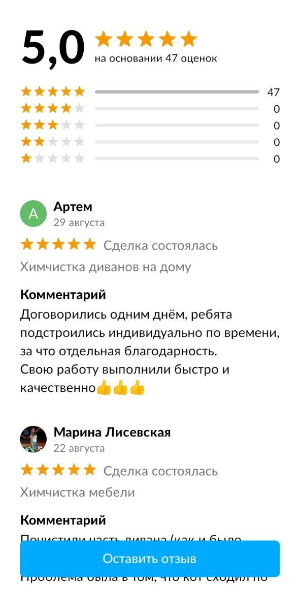 Отзыв клиента Химчистки